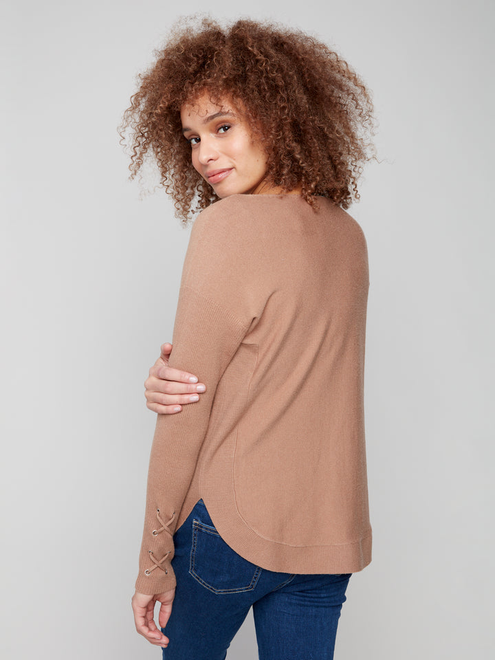 Truffle Lace-up Cuff Sweater
