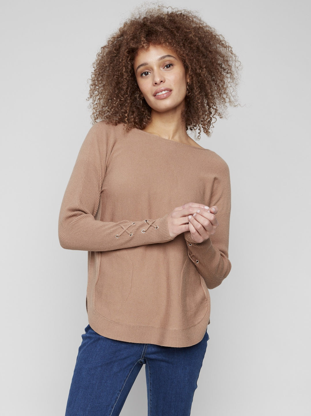 Truffle Lace-up Cuff Sweater