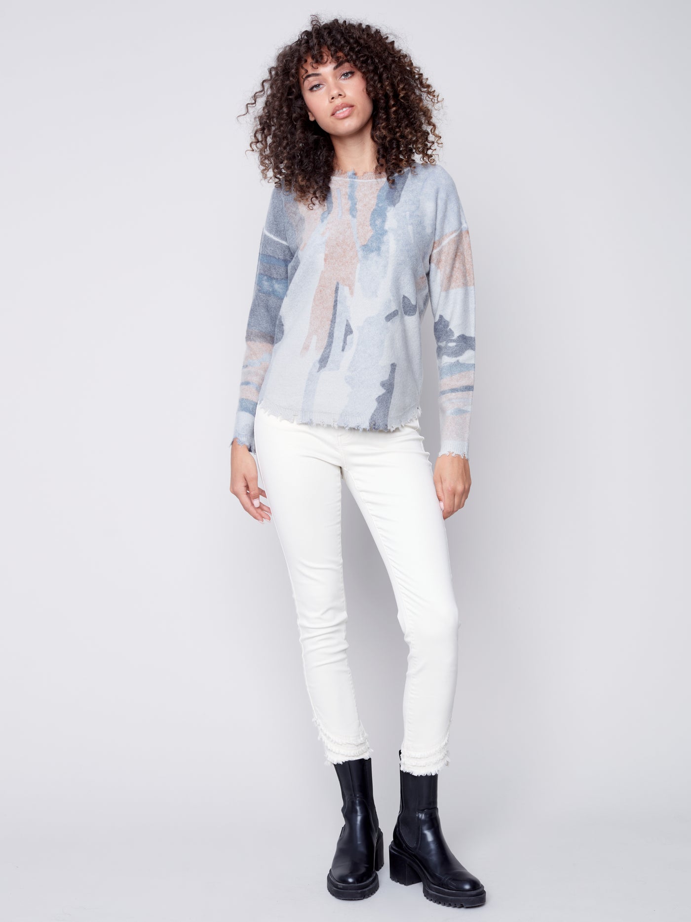 Truffle Reversible Frayed Edge Sweater