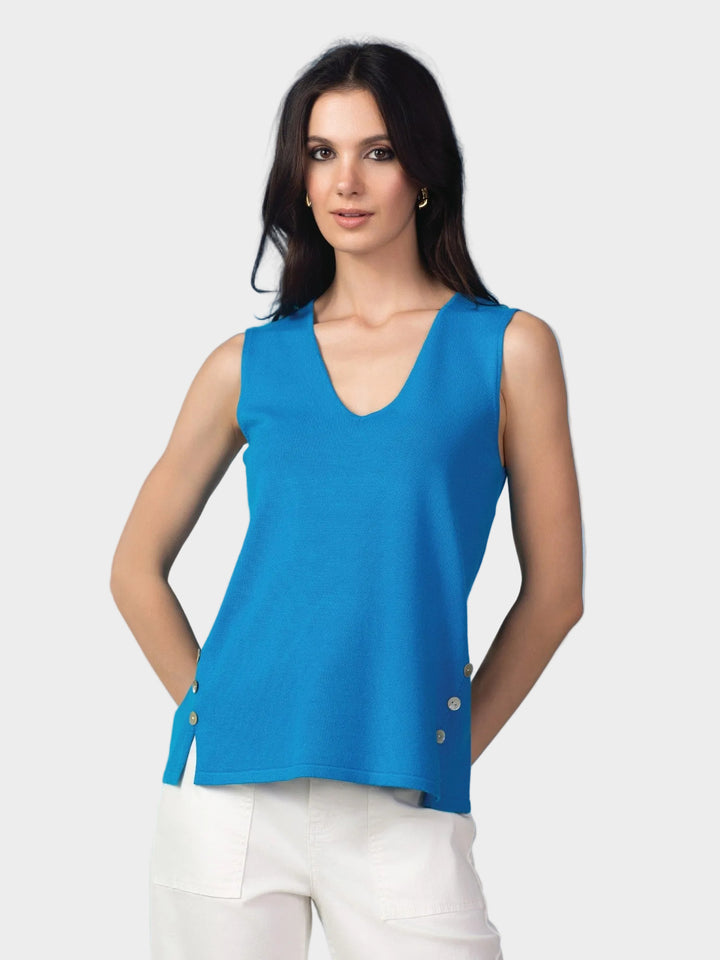 Turquoise Diagonal Button Detail Top