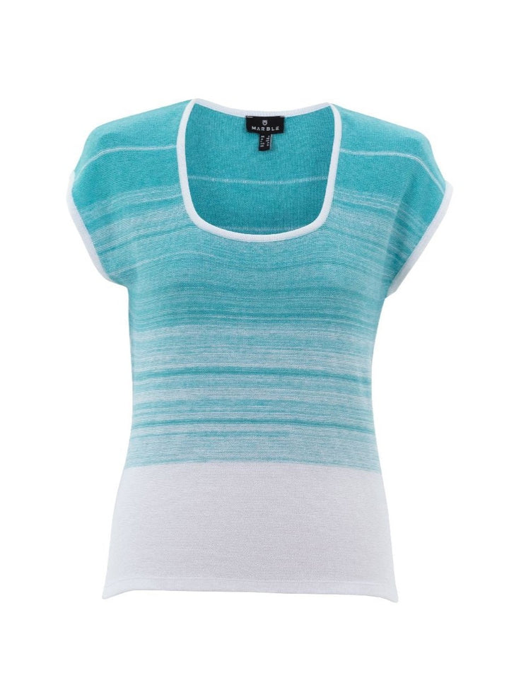 Turquoise Ombre Striped Cap Sleeve Sweater