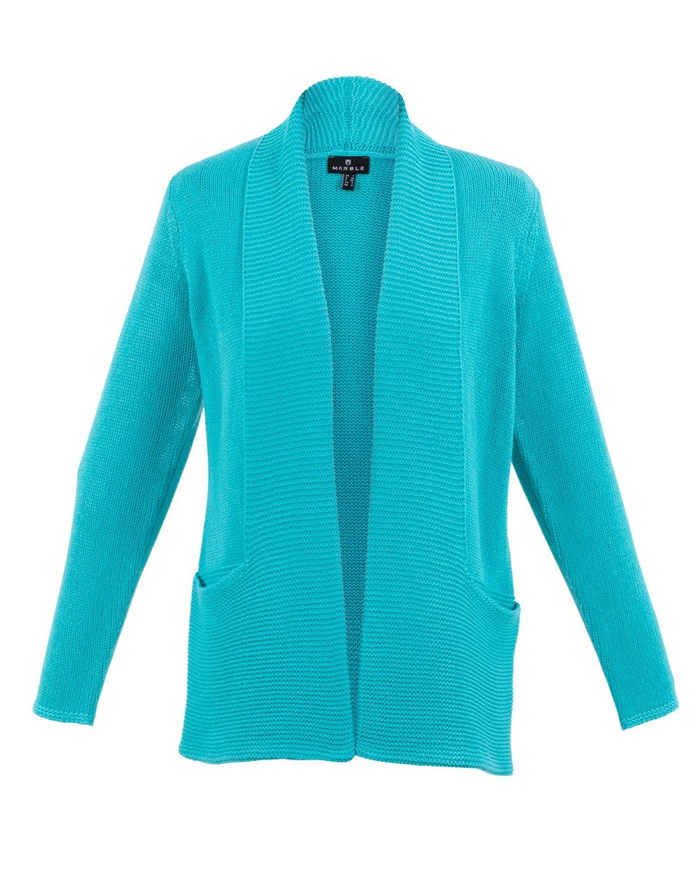 Turquoise Shawl Collar Cardi With Pockets