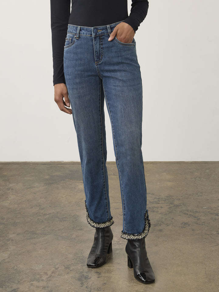 Tweed Trim Olivia Pencil Ankle Jean