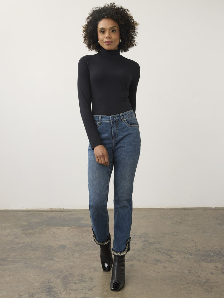 Tweed Trim Olivia Pencil Ankle Jean
