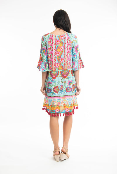 Varosha Turquoise Print Tassel Hem Dress