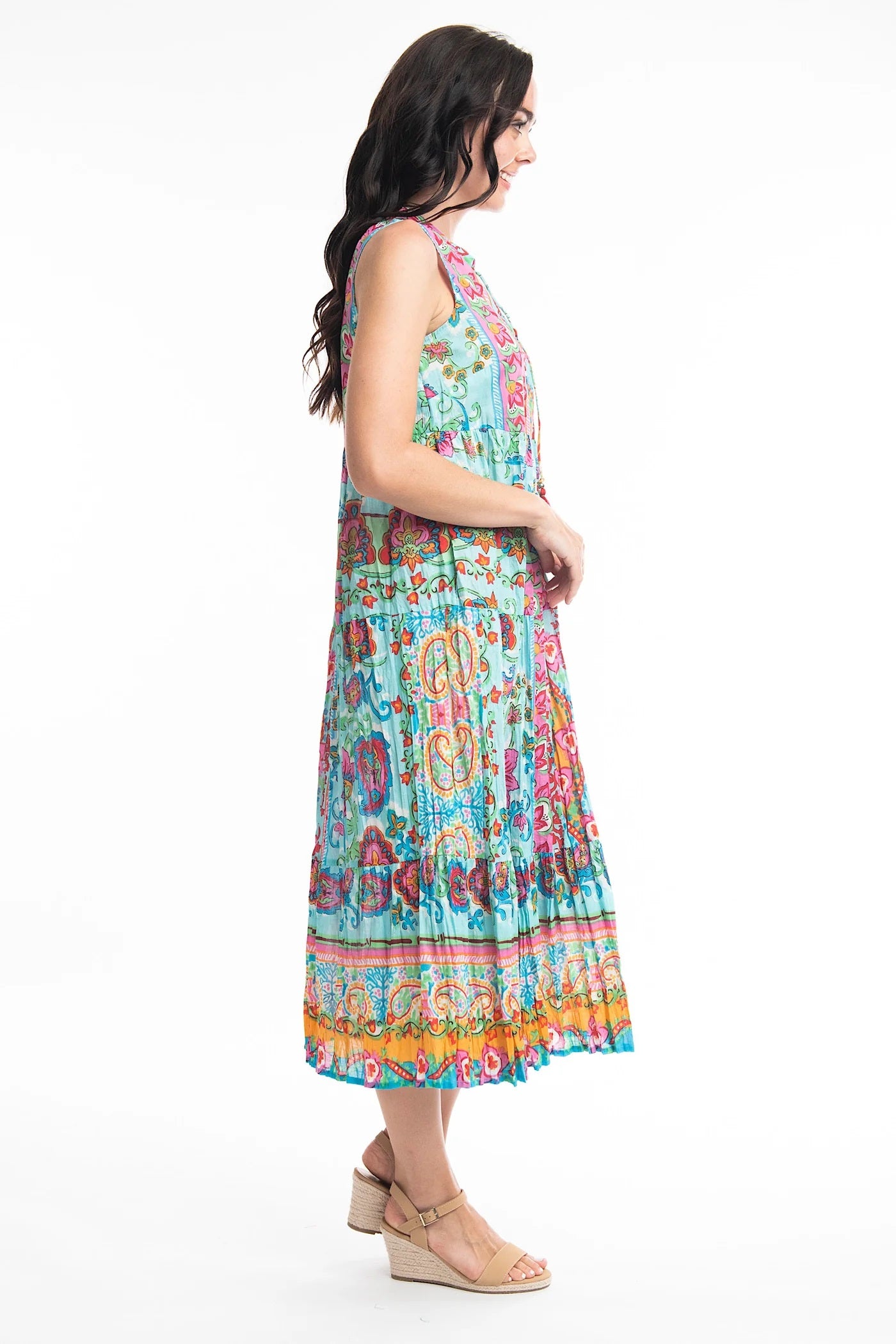 Varosha Turquoise Print Tiered Dress