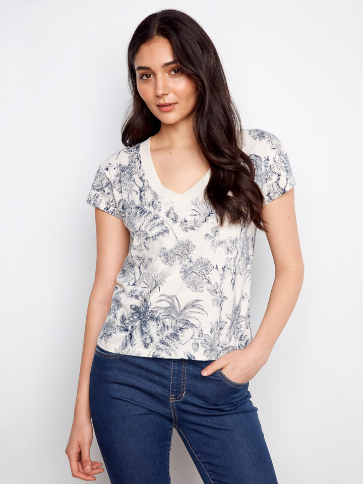 Versailles Print V-Neck Organic Cotton Tee