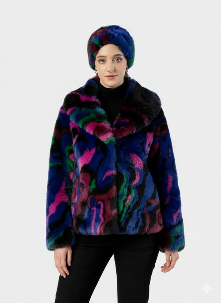 Vibrant Multicolour Faux Fur Short Jacket