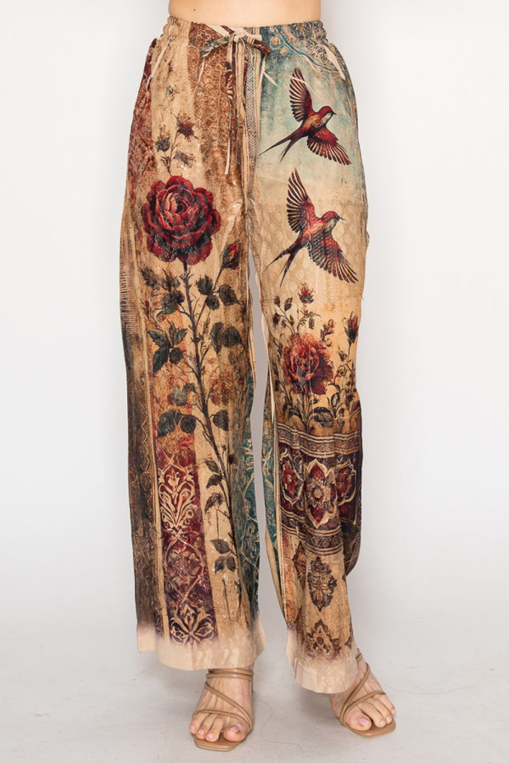 Vintage Bird Drawstring Pants