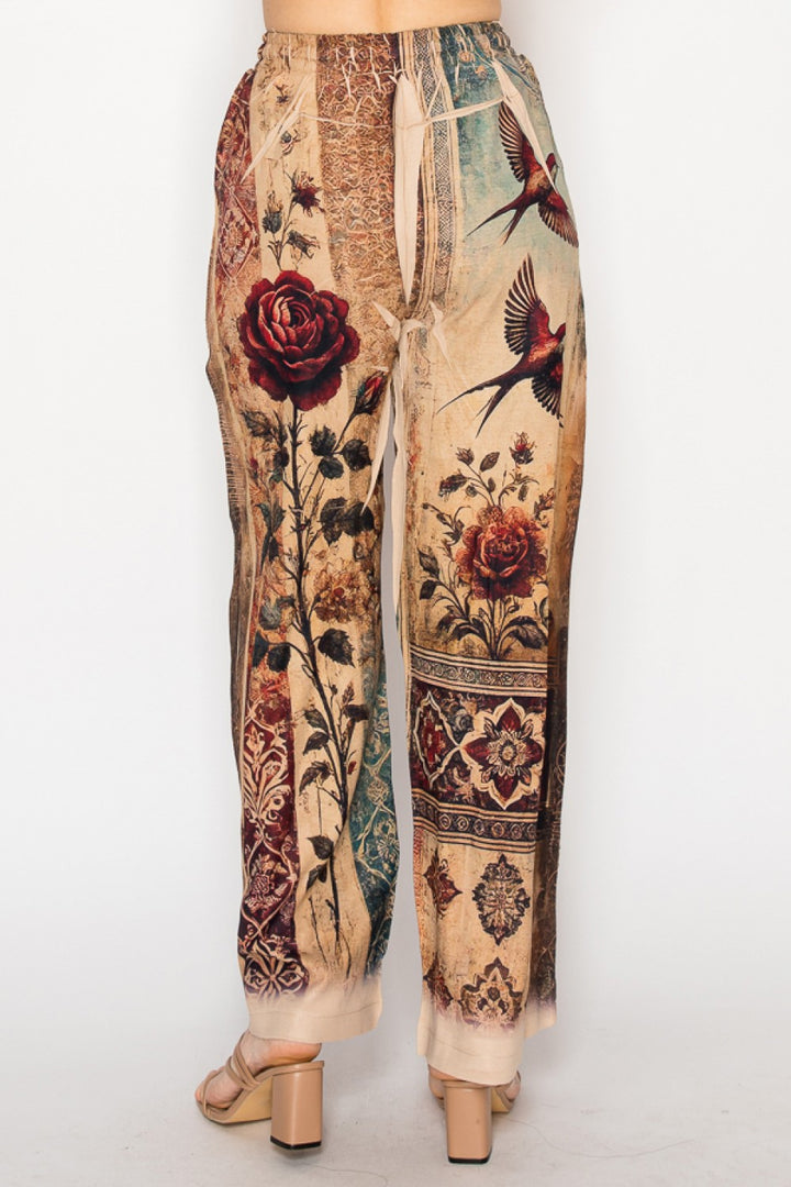 Vintage Bird Drawstring Pants