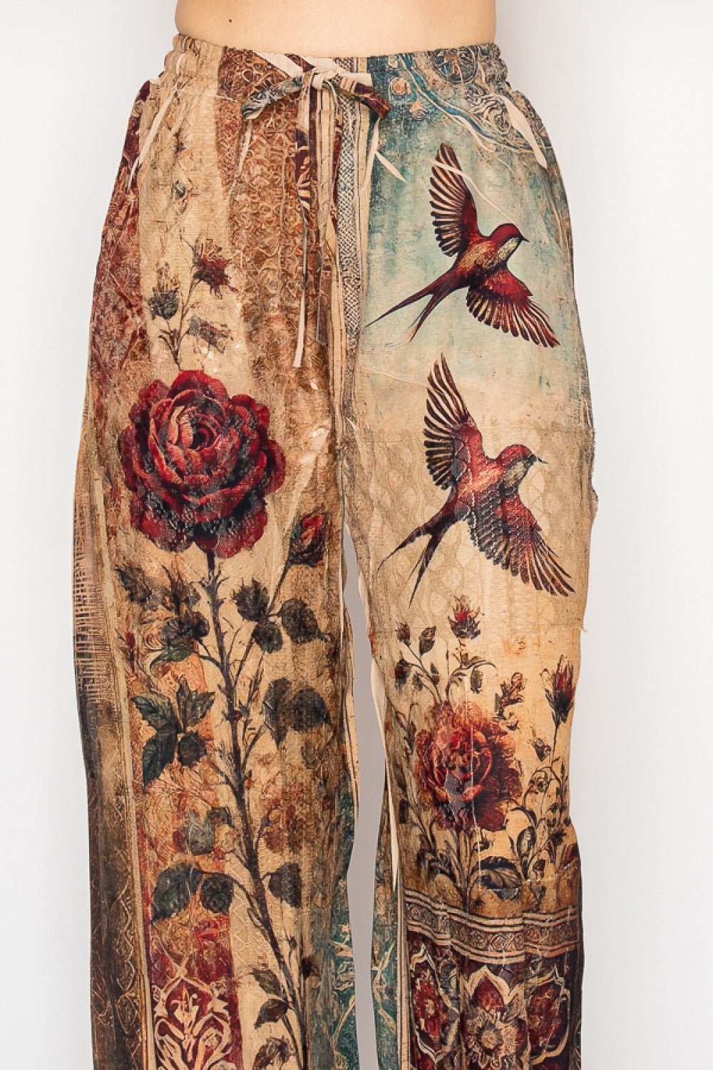 Vintage Bird Drawstring Pants