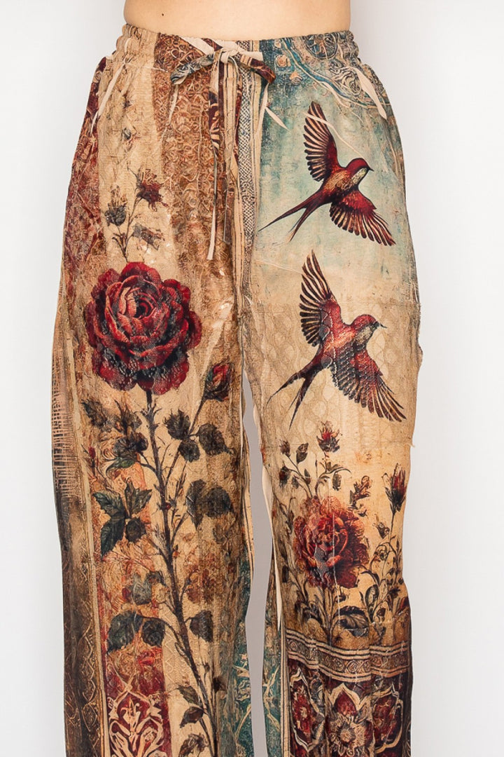 Vintage Bird Drawstring Pants