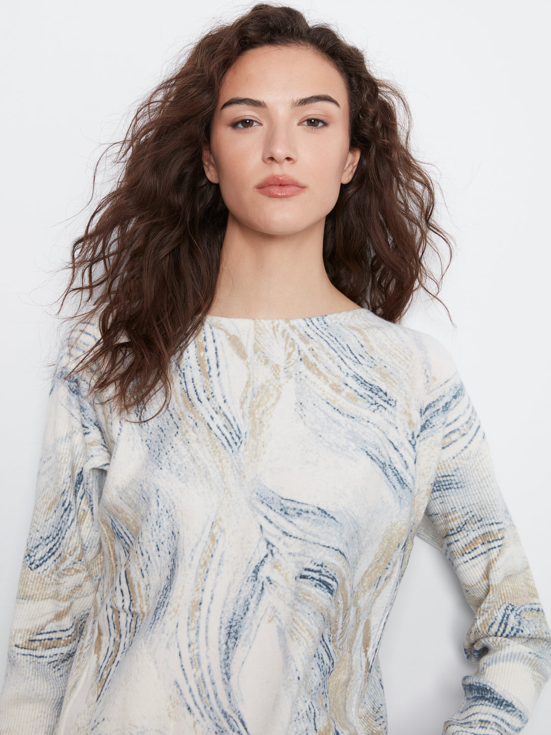 Whirl Print Round Hem Plush Sweater
