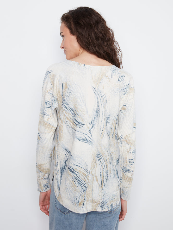 Whirl Print Round Hem Plush Sweater