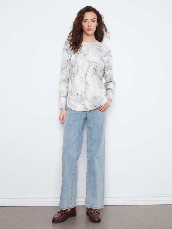 Whirl Print Round Hem Plush Sweater