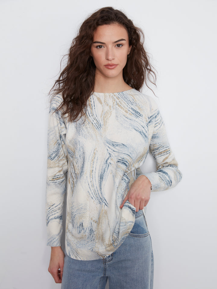 Whirl Print Round Hem Plush Sweater