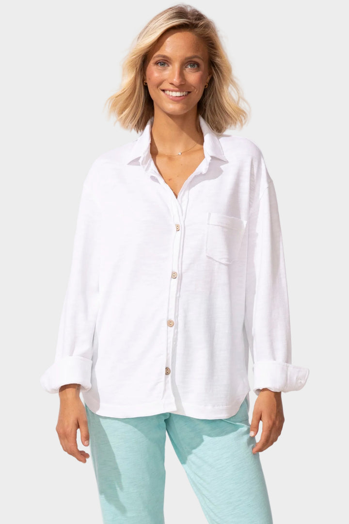 White Anywhere French Terry Shacket