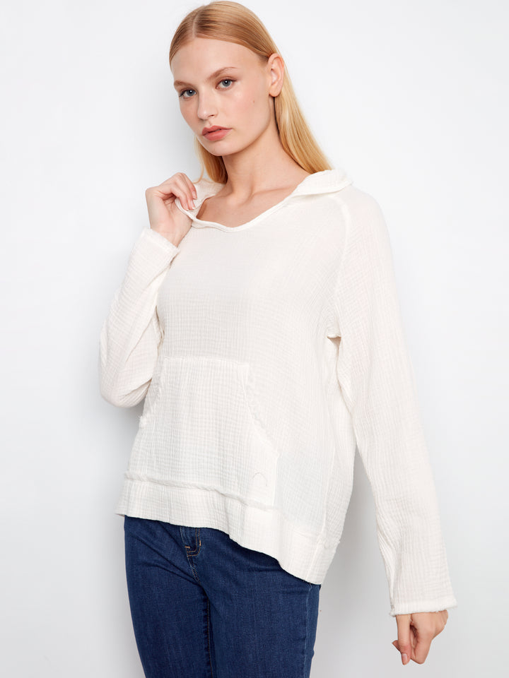 White Bubble Cotton Hooded Top