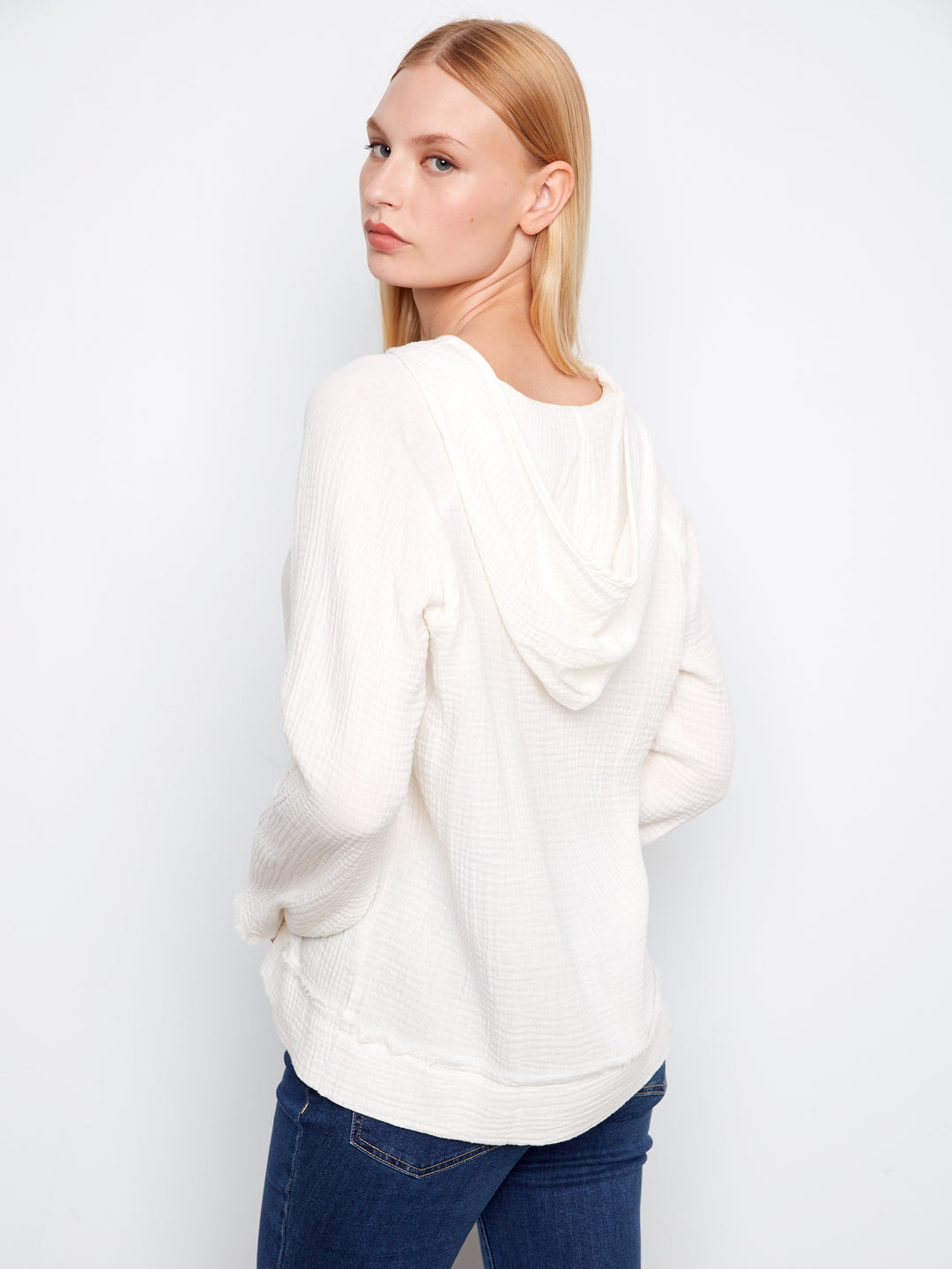 White Bubble Cotton Hooded Top