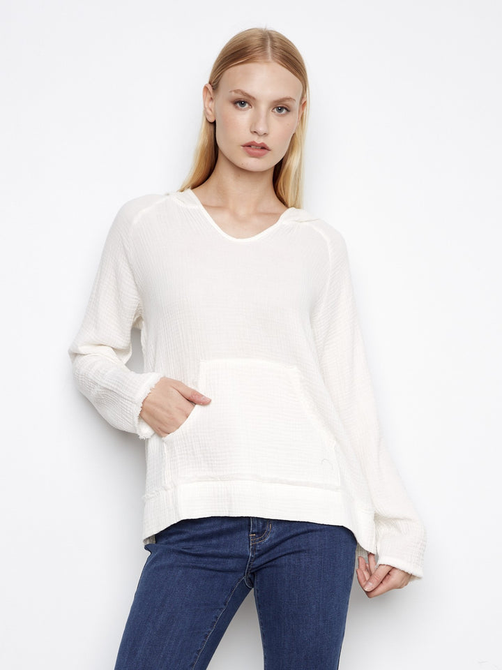 White Bubble Cotton Hooded Top