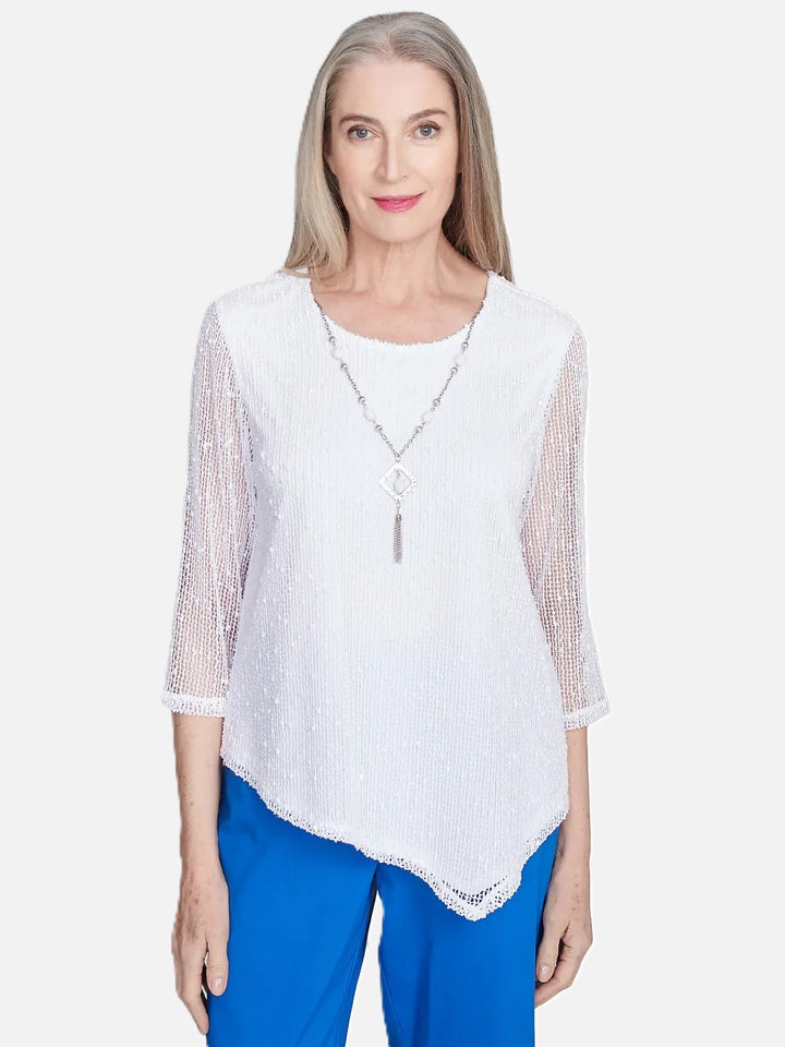 White Bubble Mesh Top With Necklace