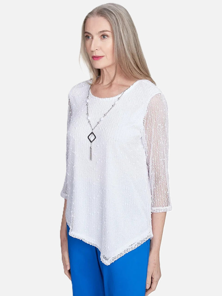 White Bubble Mesh Top With Necklace