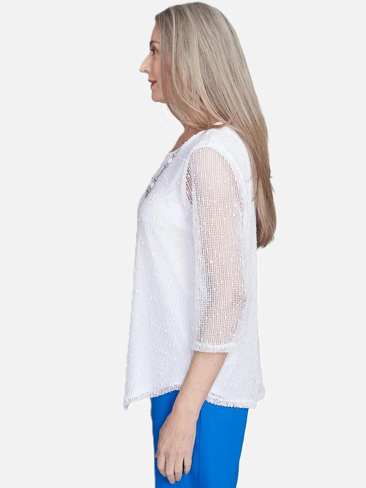 White Bubble Mesh Top With Necklace