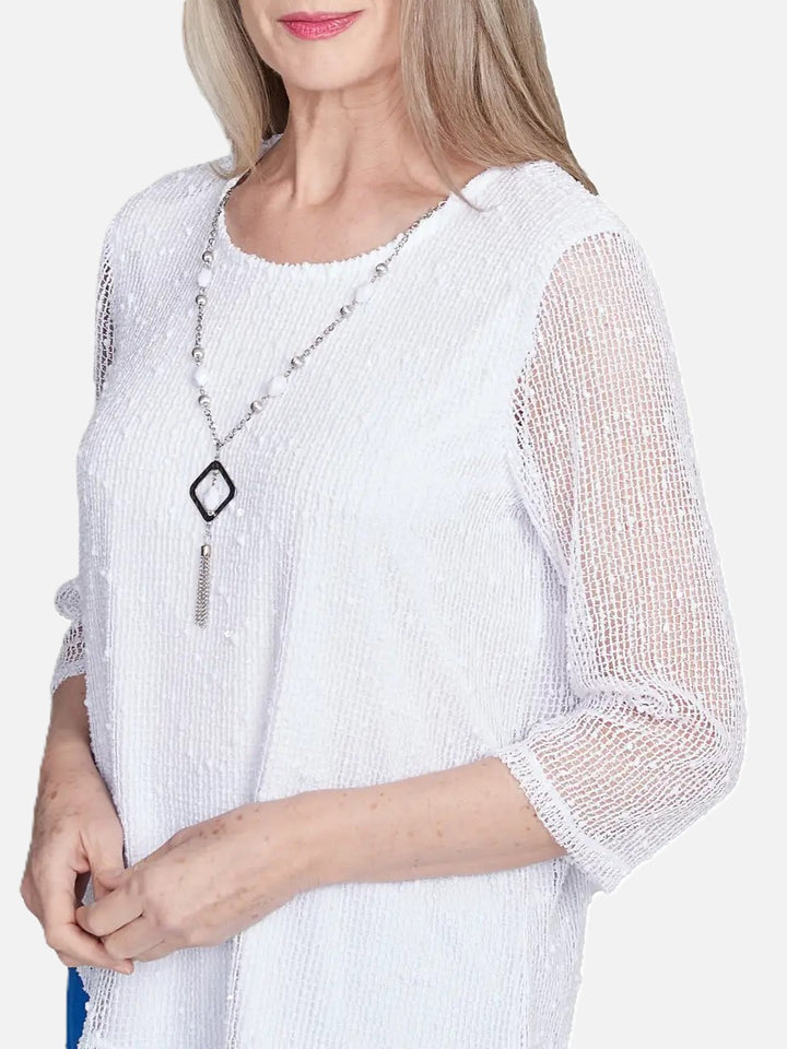 White Bubble Mesh Top With Necklace