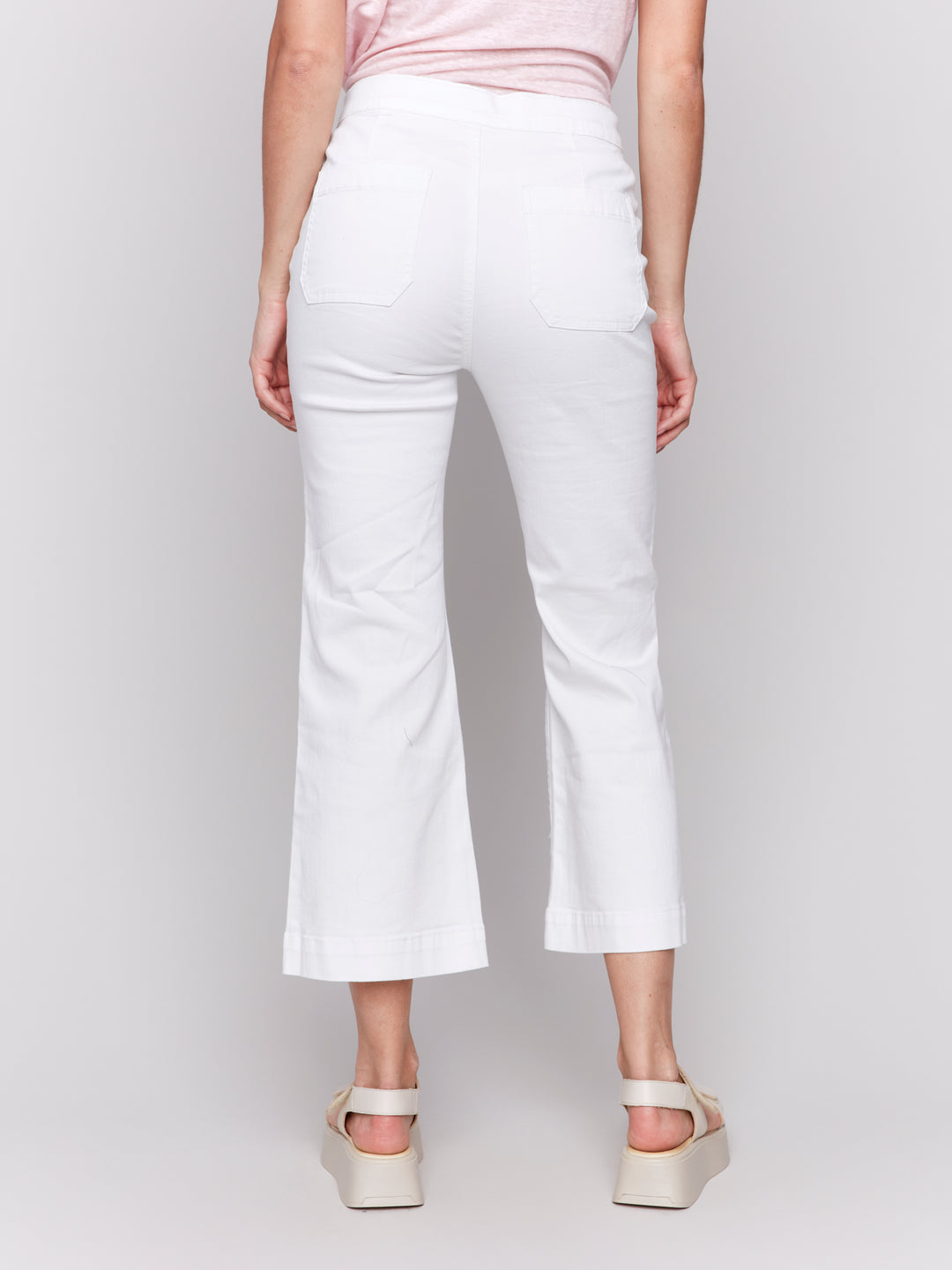 White Button Detail Flared Crop Pant