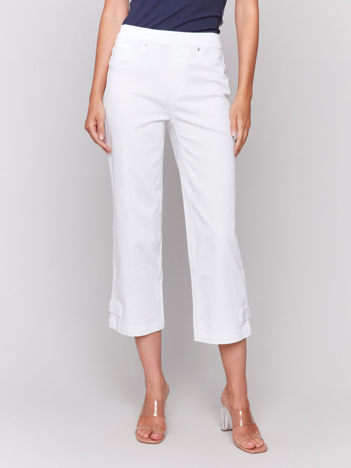 White Button Tab Pull On Crop Pant