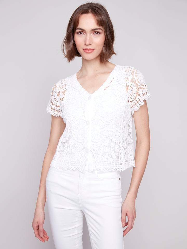 White Crochet Short Sleeve Bolero