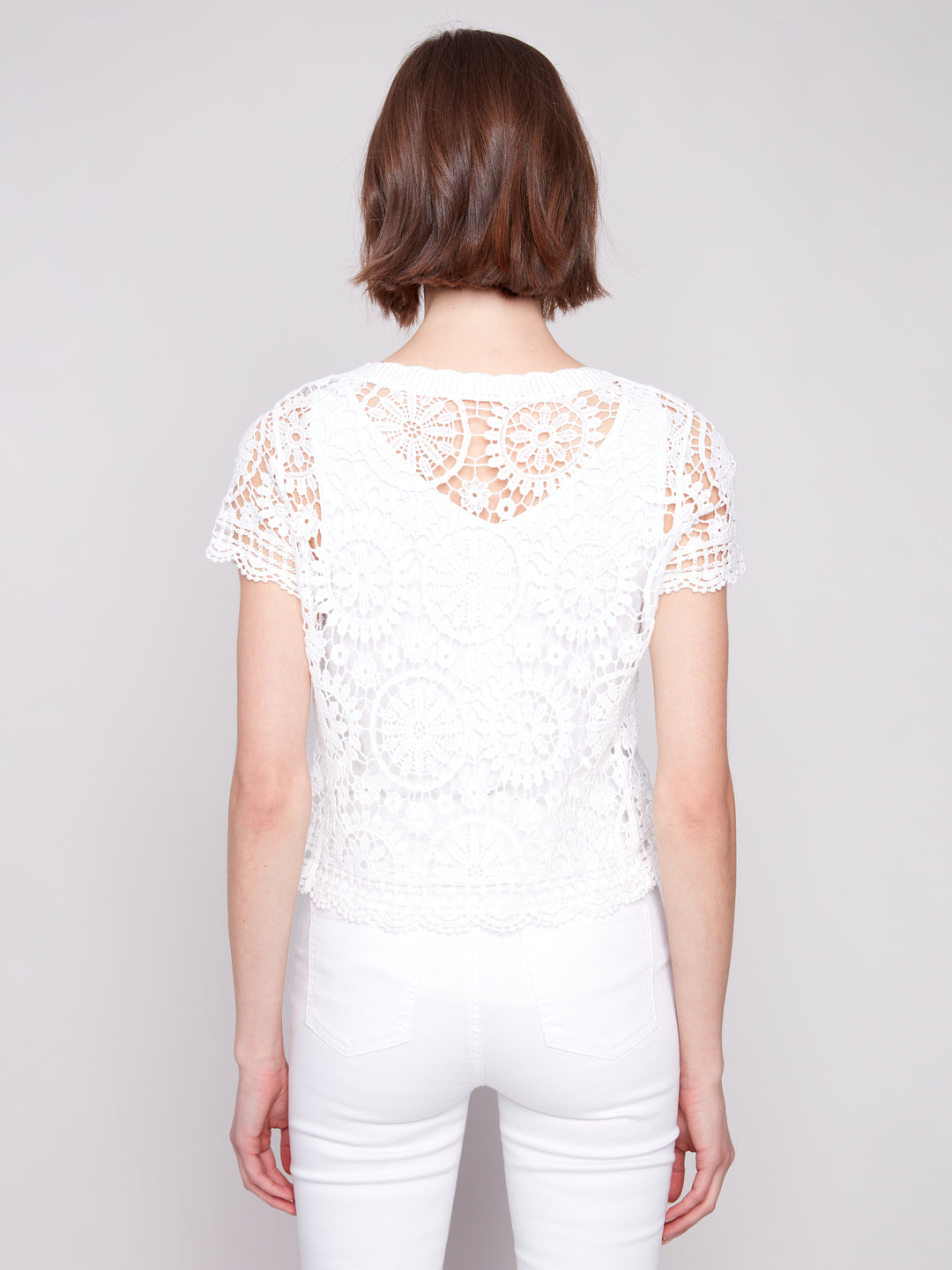 White Crochet Short Sleeve Bolero