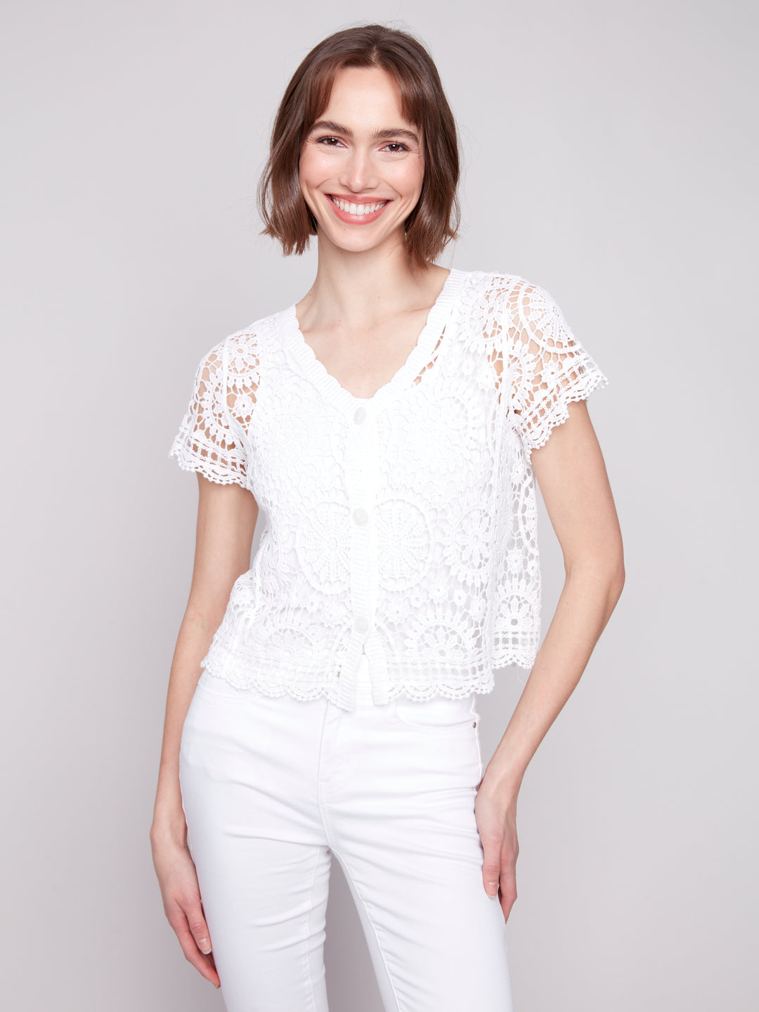 White Crochet Short Sleeve Bolero