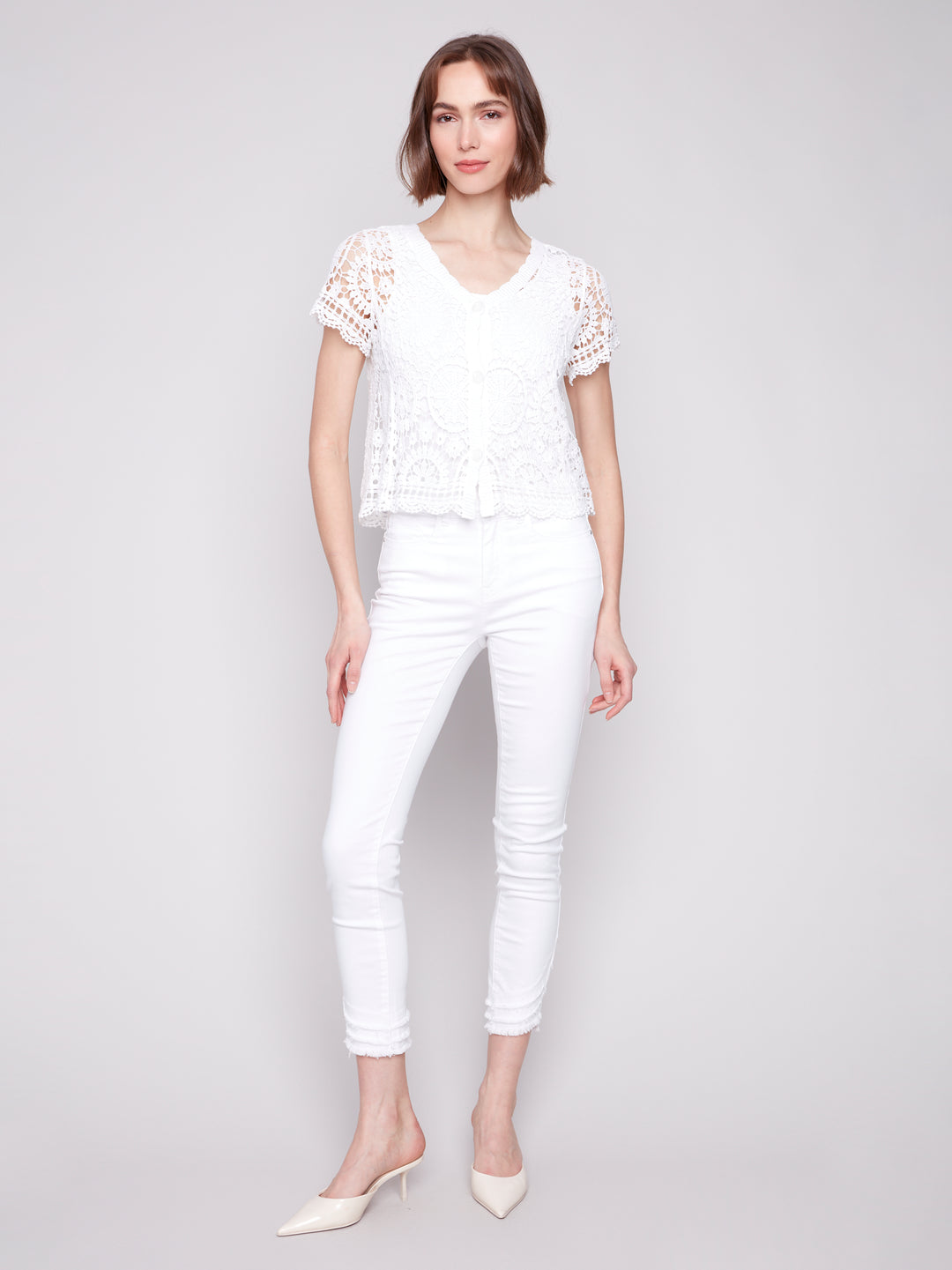 White Crochet Short Sleeve Bolero