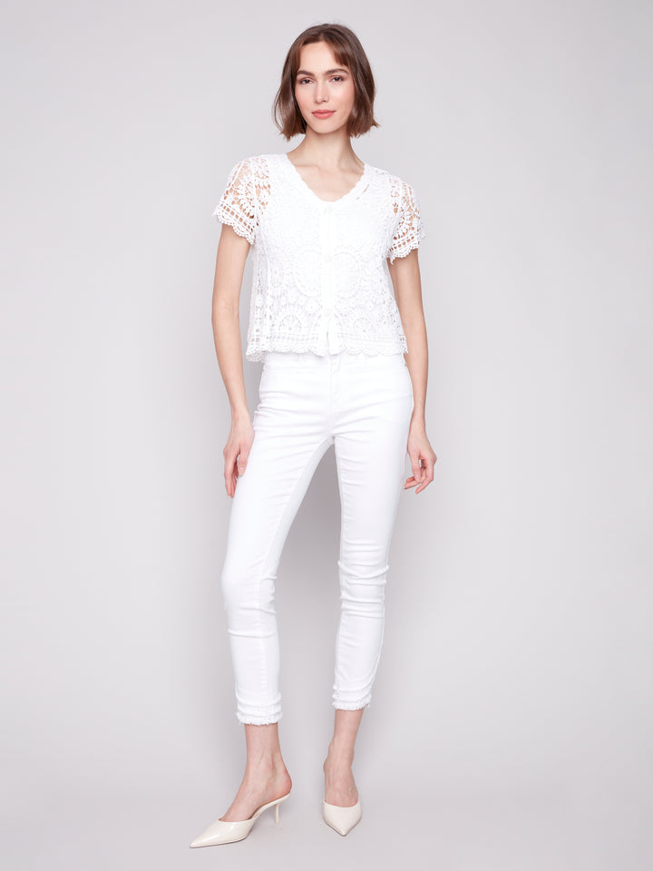 White Crochet Short Sleeve Bolero