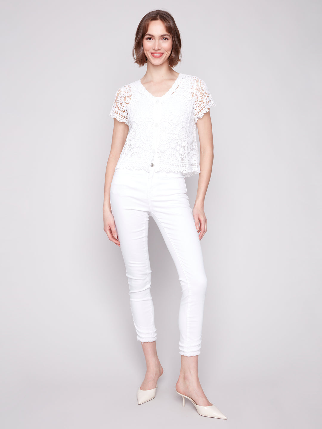 White Crochet Short Sleeve Bolero