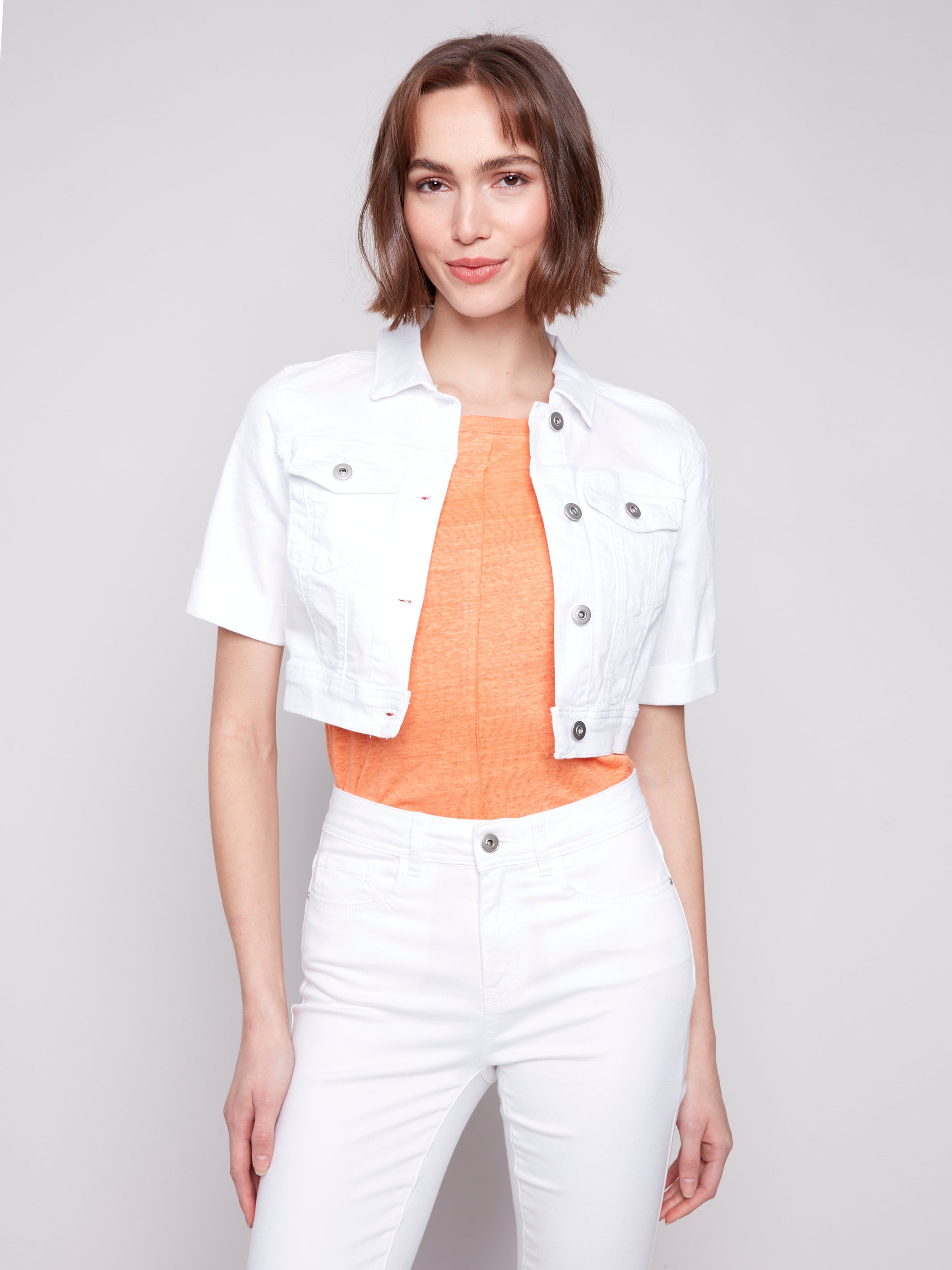 White Cropped Jean Jacket | Cathy Allan Ladieswear