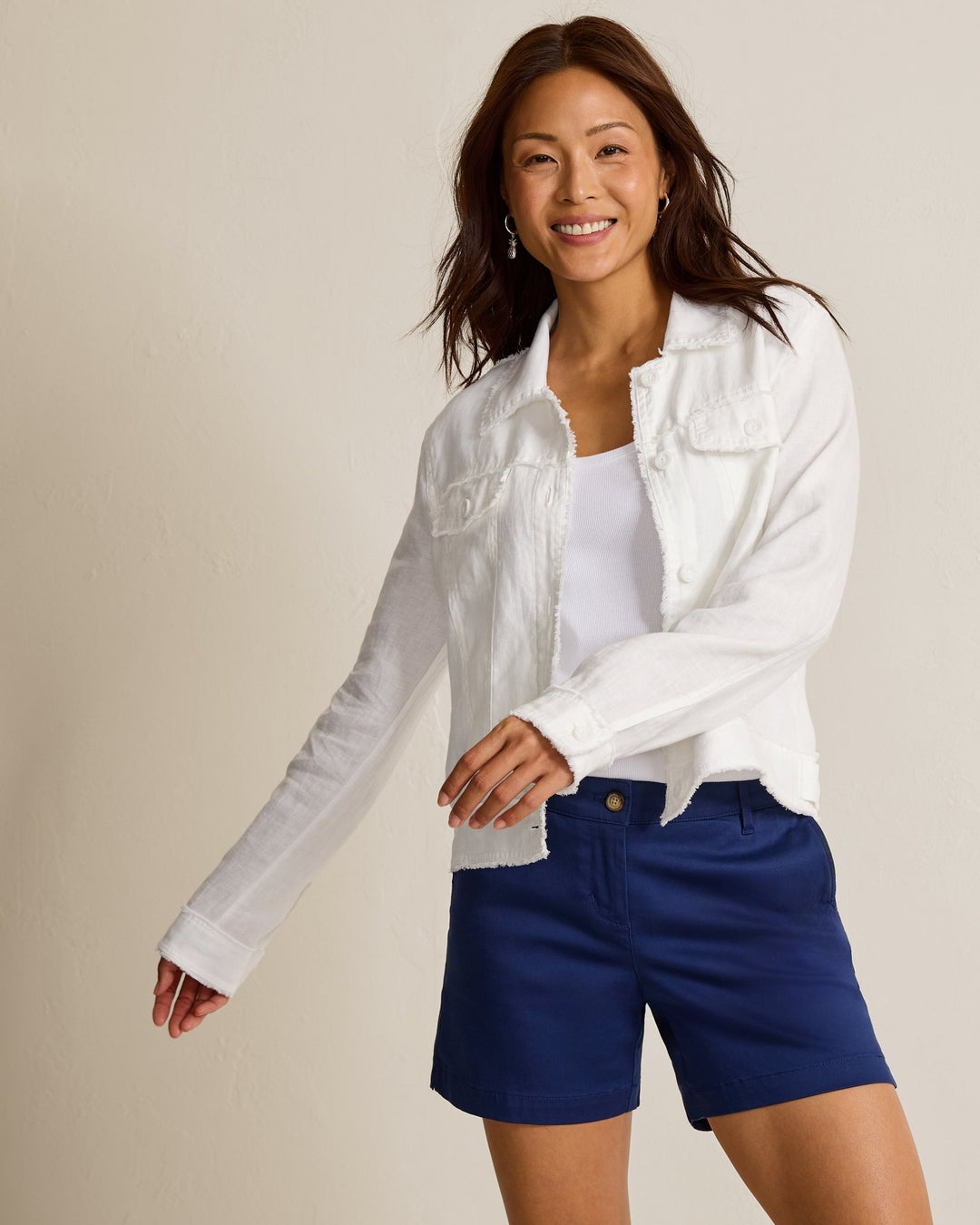 White Distressed Edge Raw Linen Jacket