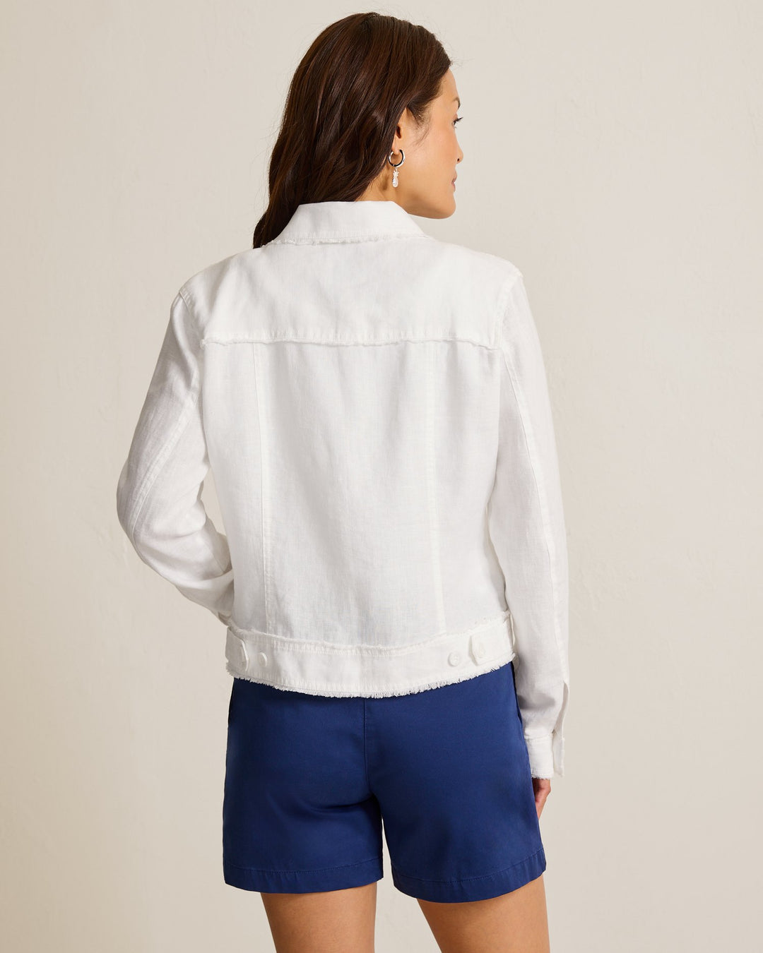 White Distressed Edge Raw Linen Jacket