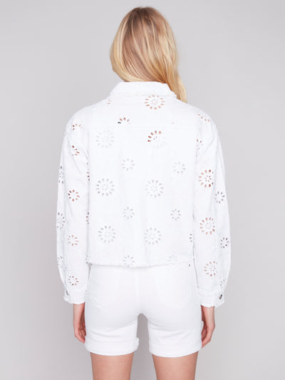 White Embroidered Eyelet Denim Jacket