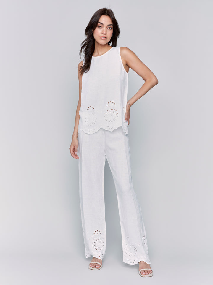 White Embroidered Linen Top