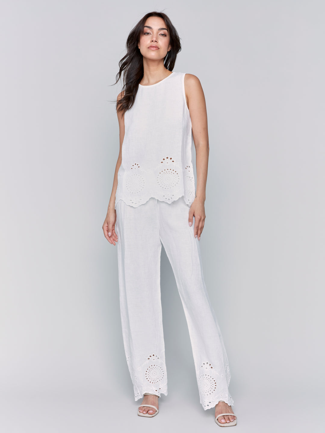 White Embroidered Linen Top