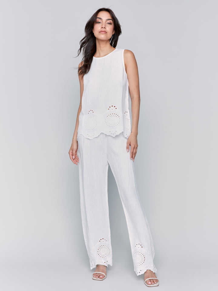 White Embroidered Linen Top
