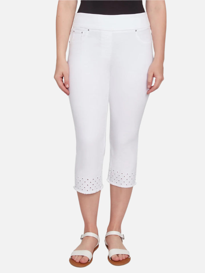 White Eyelet Hem Capri