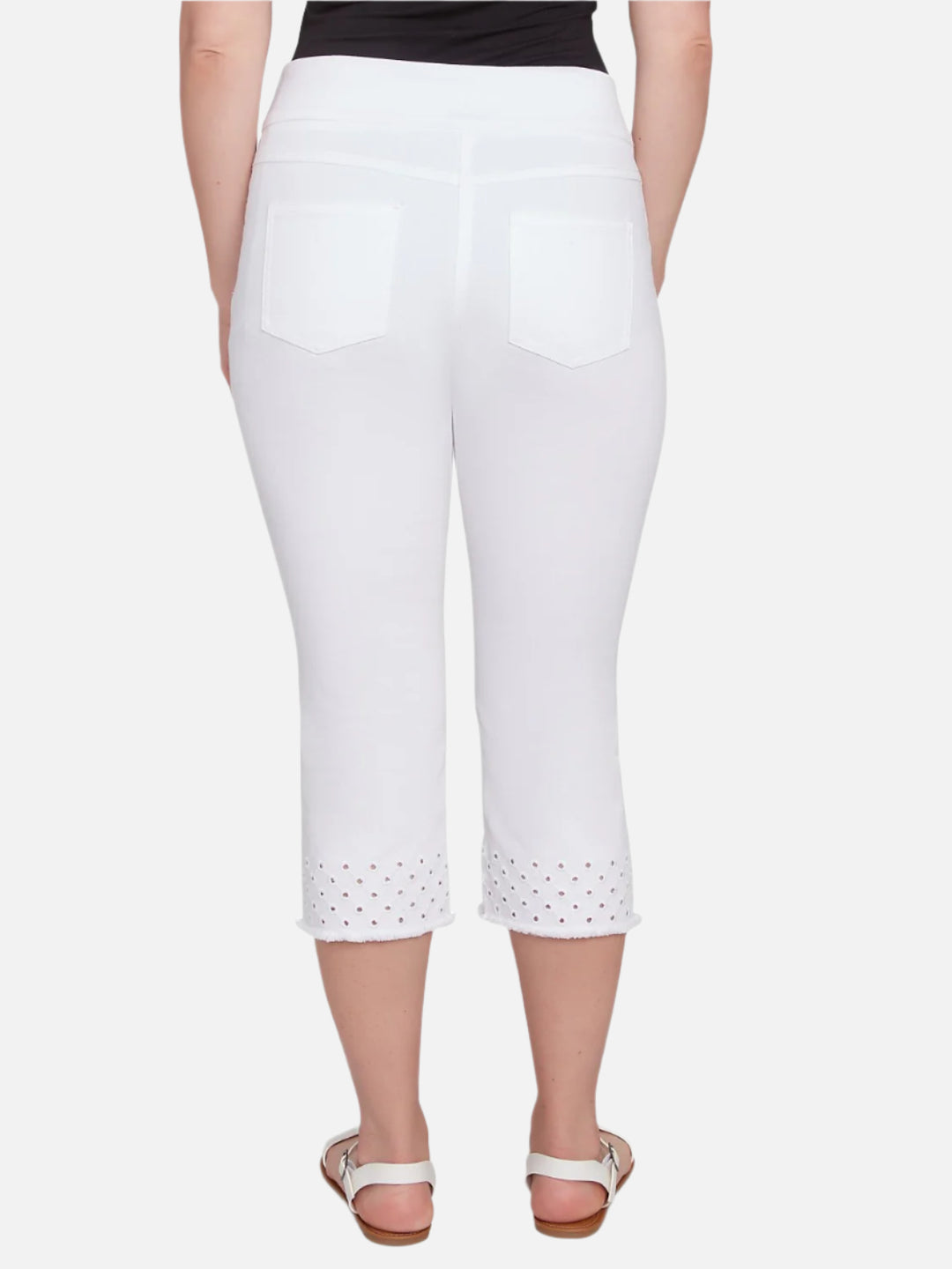White Eyelet Hem Capri