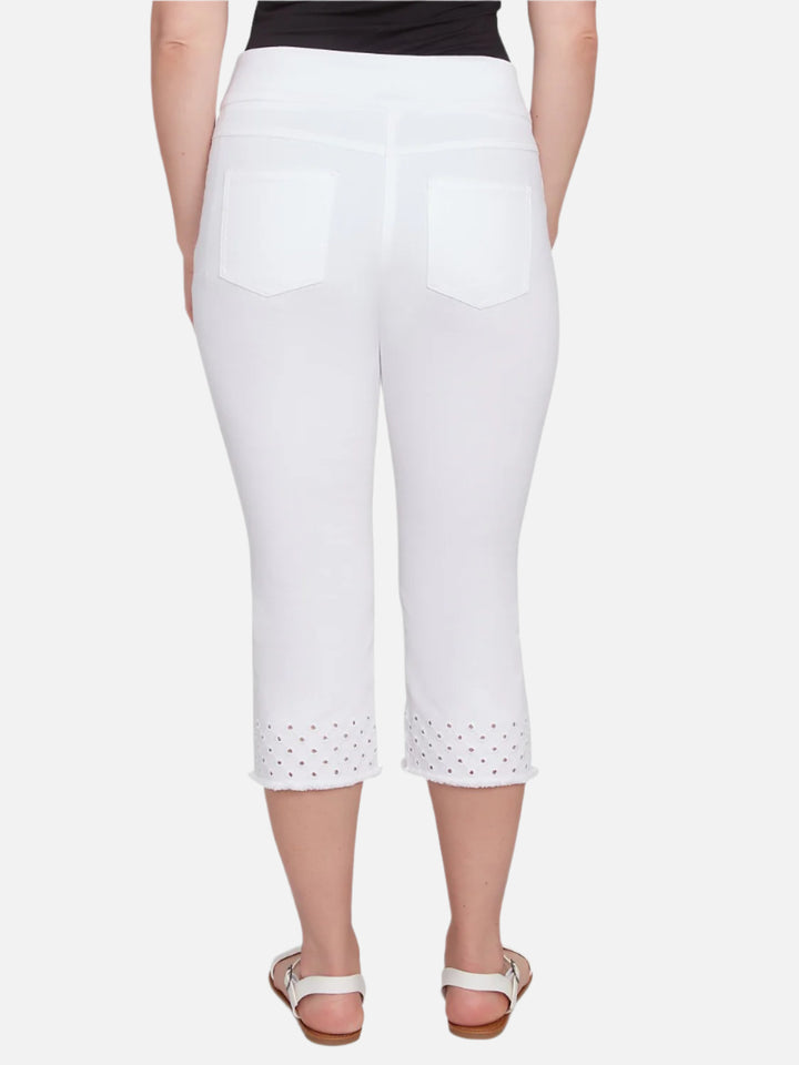 White Eyelet Hem Capri