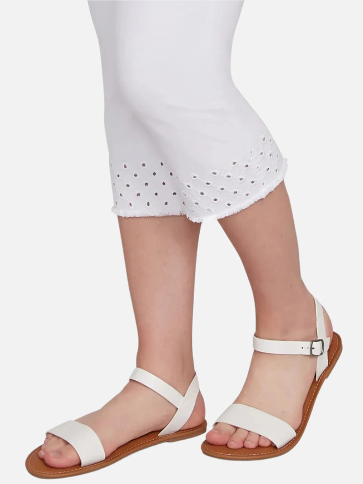 White Eyelet Hem Capri