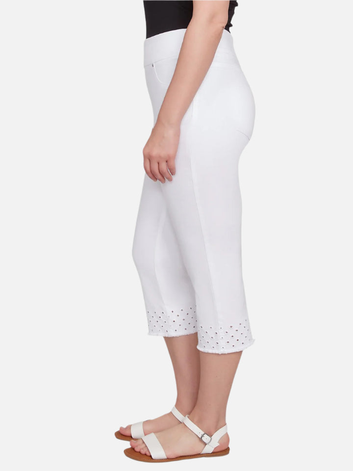 White Eyelet Hem Capri