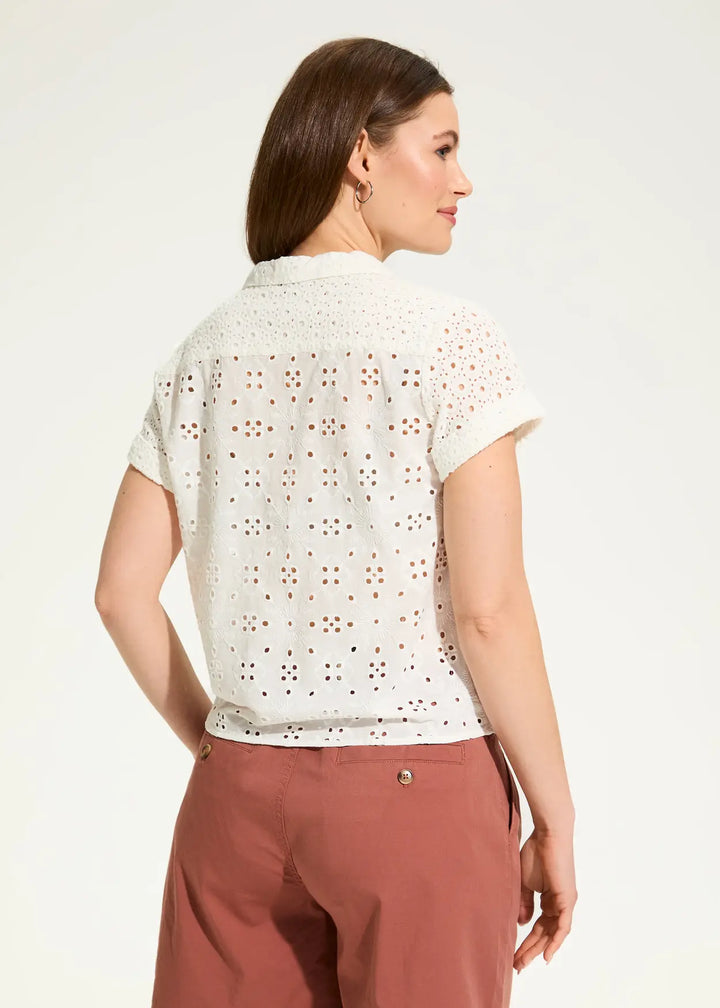 White Eyelet Tie Front Cotton Shirt