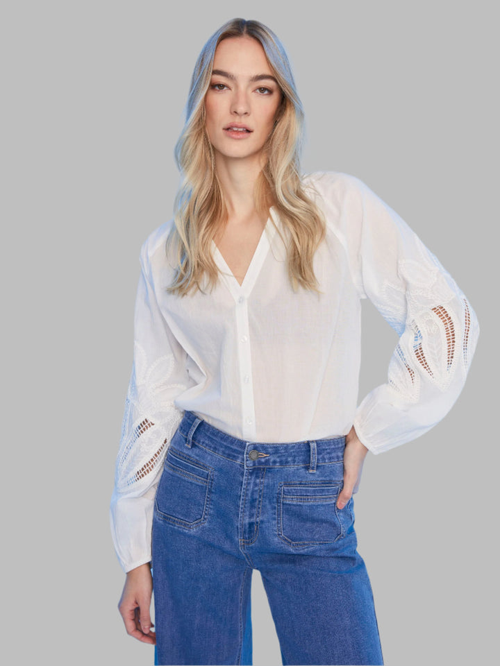 White Feminine Embroidered Sleeve Blouse